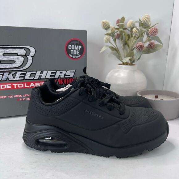 Skechers Uno SR Deloney Work Shoes Comp Toe Black 108101W Women 8.5 NWB